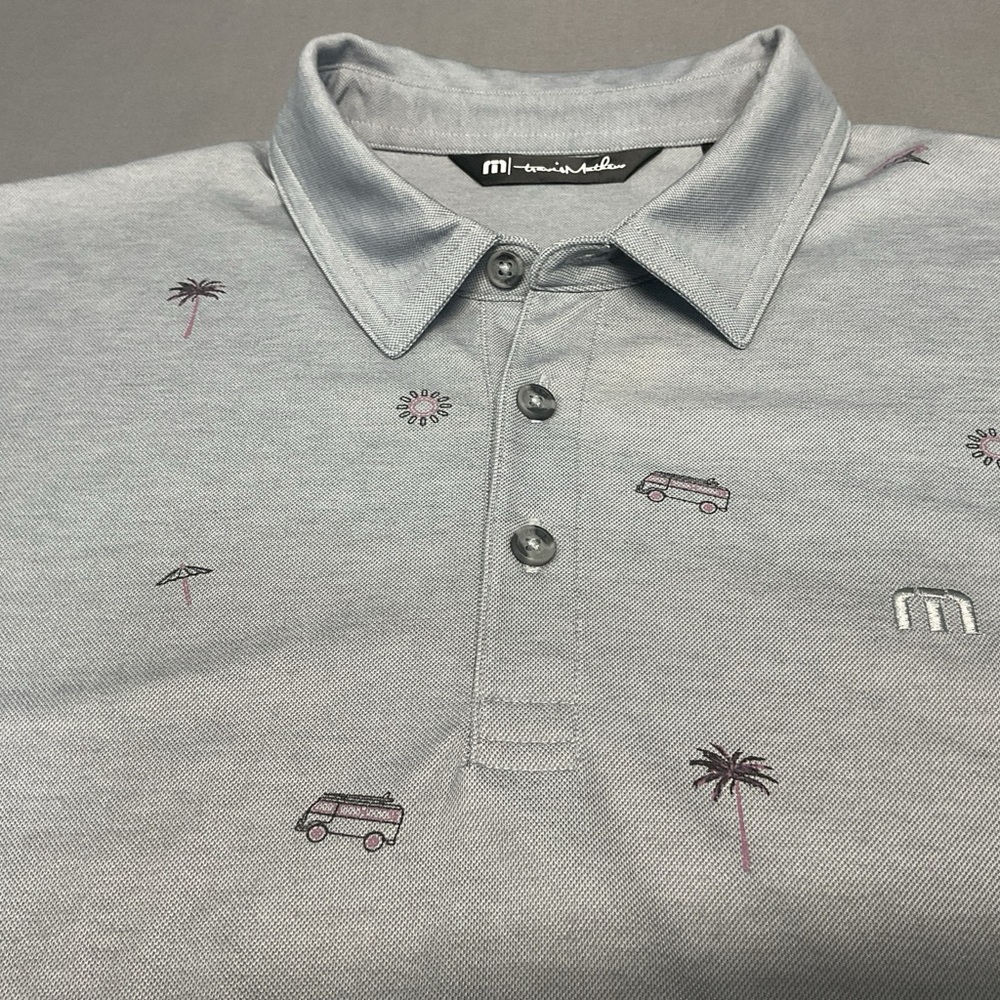 Travis Mathew Gray Polo Shirt Large Golf Polo All Over Print